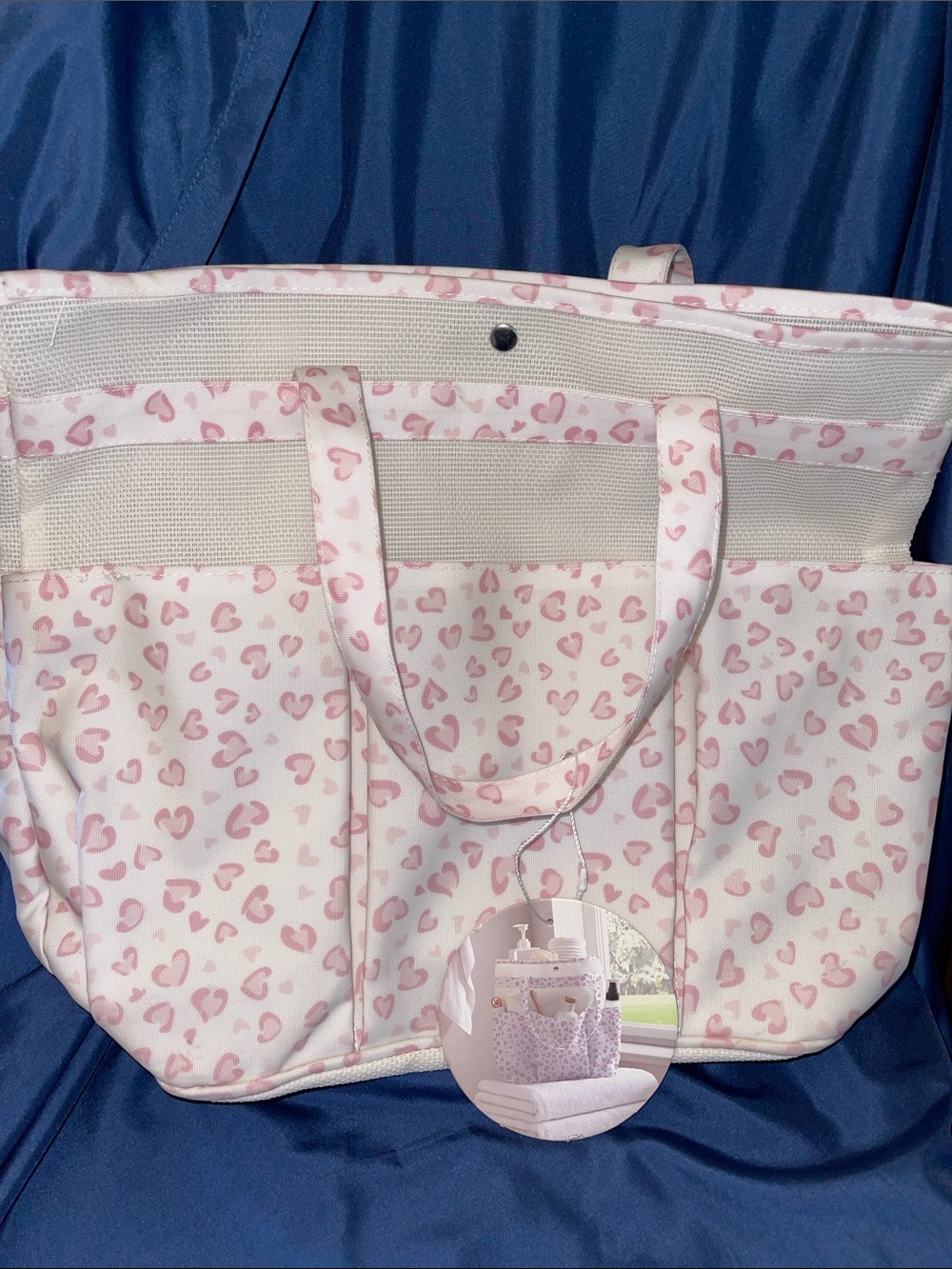 Pink Heart Print Bath Shower Caddy Tote